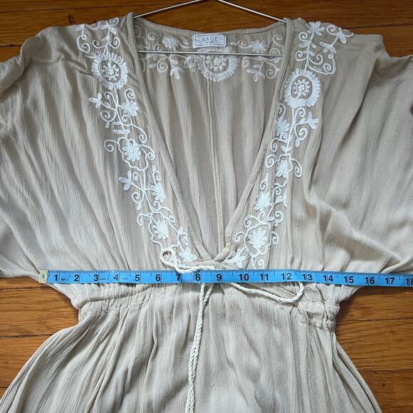 Sage the Label Sheer Bohemian Smocked Mini Dress Size S - Picture 7 of 9